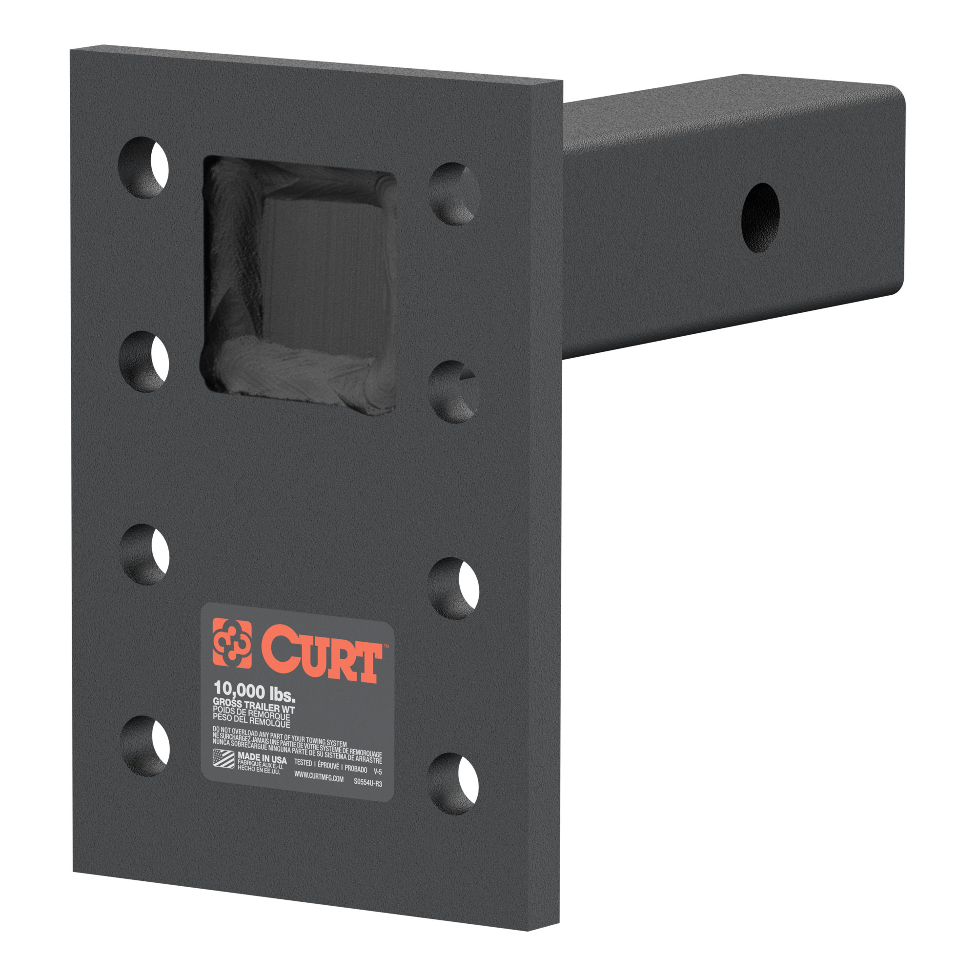 Curt Manufacturing Adjustable Trailer Hitch Pintle Mount, 7in. Plate Height, Solid Steel, 10,000lb. Capacity, Model# 48323